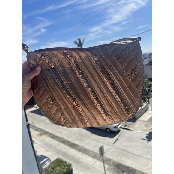 David Mehler for DAME 70s vintage snakeskin leather copper crescent shoulder bag - Picture 13 of 13